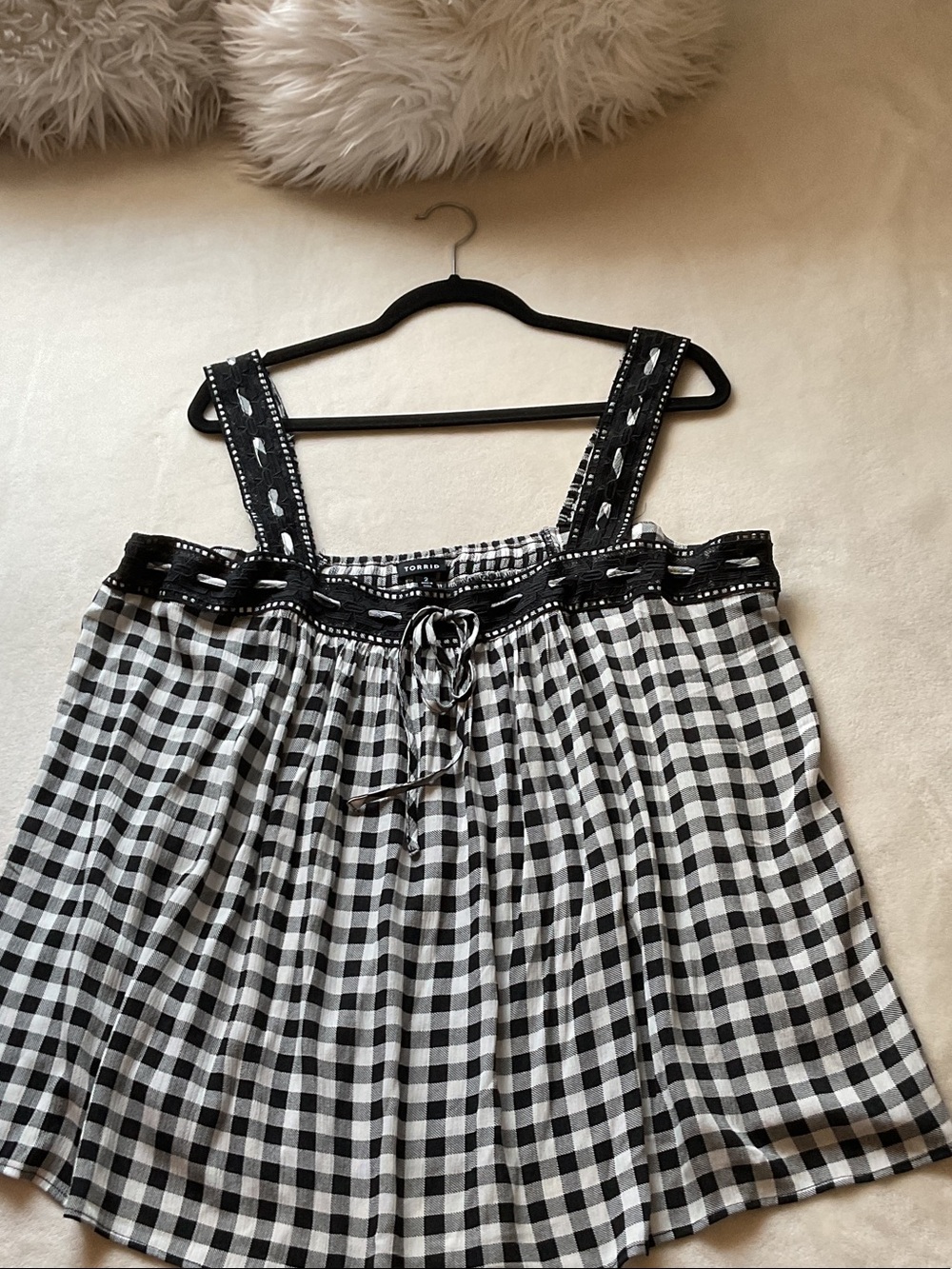 torrid Black and White Gingham Peasant Tank Top